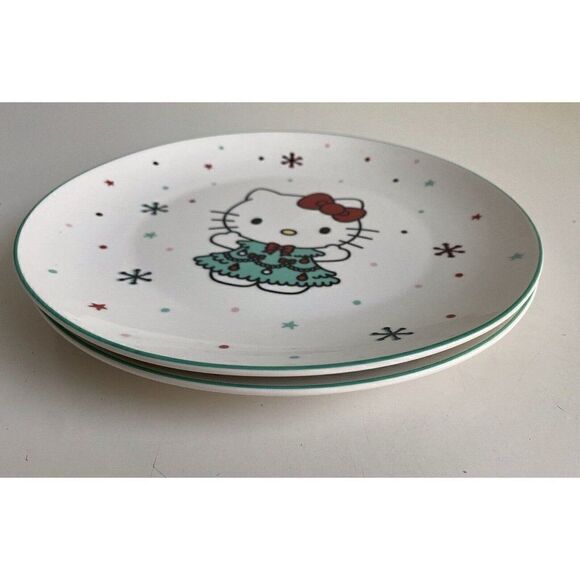 Set Of 2 Sanrio Hello Kitty Ceramic Dinner Plate 10.5” Christmas Tree Snowflake - Picture 13 of 13